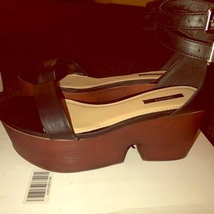 Ankle Straps Black Wood Wedge Sandal